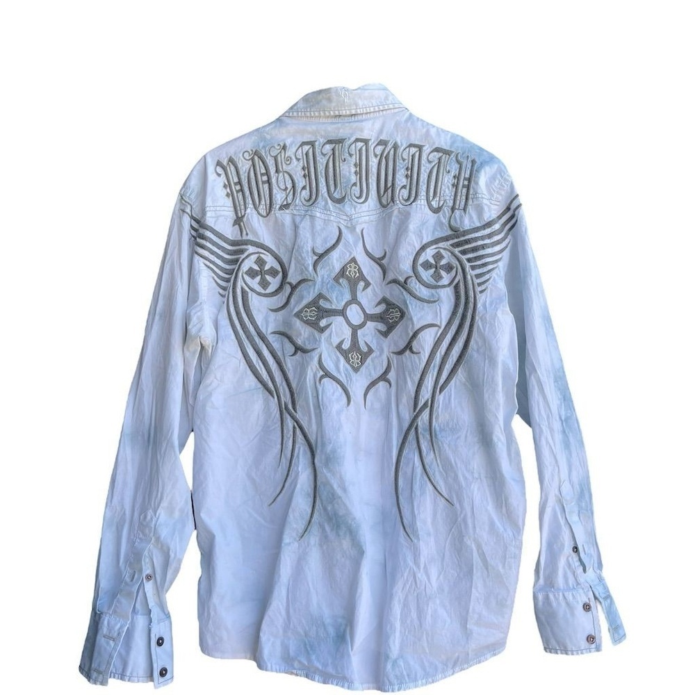 Roar Embroidered Western Button-Up Shirt Men's L Multicolor Tie-dyed Grunge